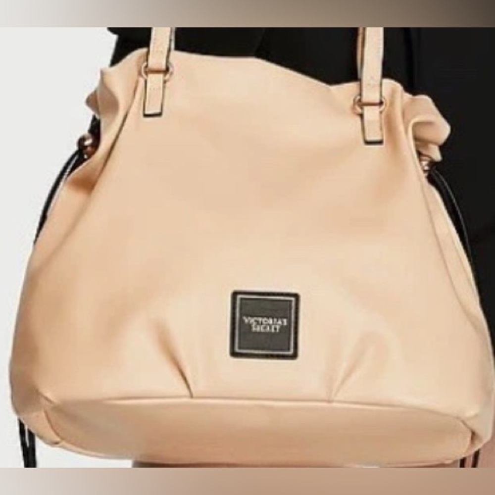 Victoria's Secret Cinch Top Tote Bag Beige Gold Handbag